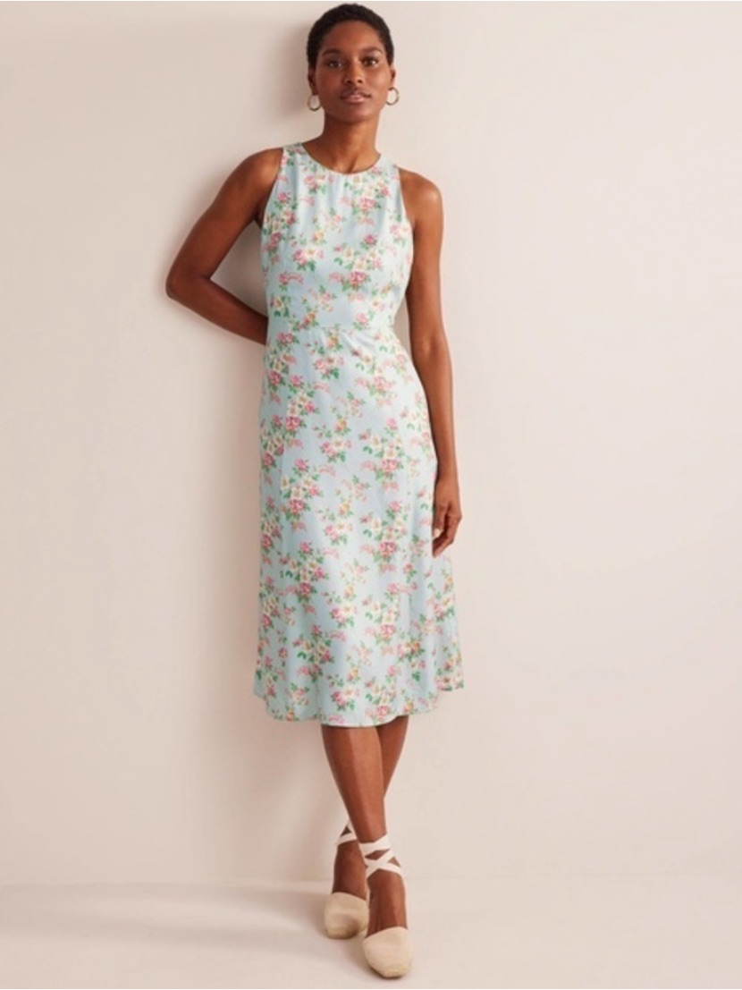 Boden Fit-And-Flare Midi Dress Pale Green & Vintage Floral Sleeveless Size 2p